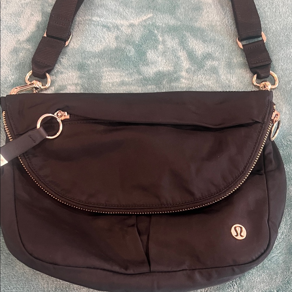 lululemon athletica Black Crossbody Bag with Gold Accents